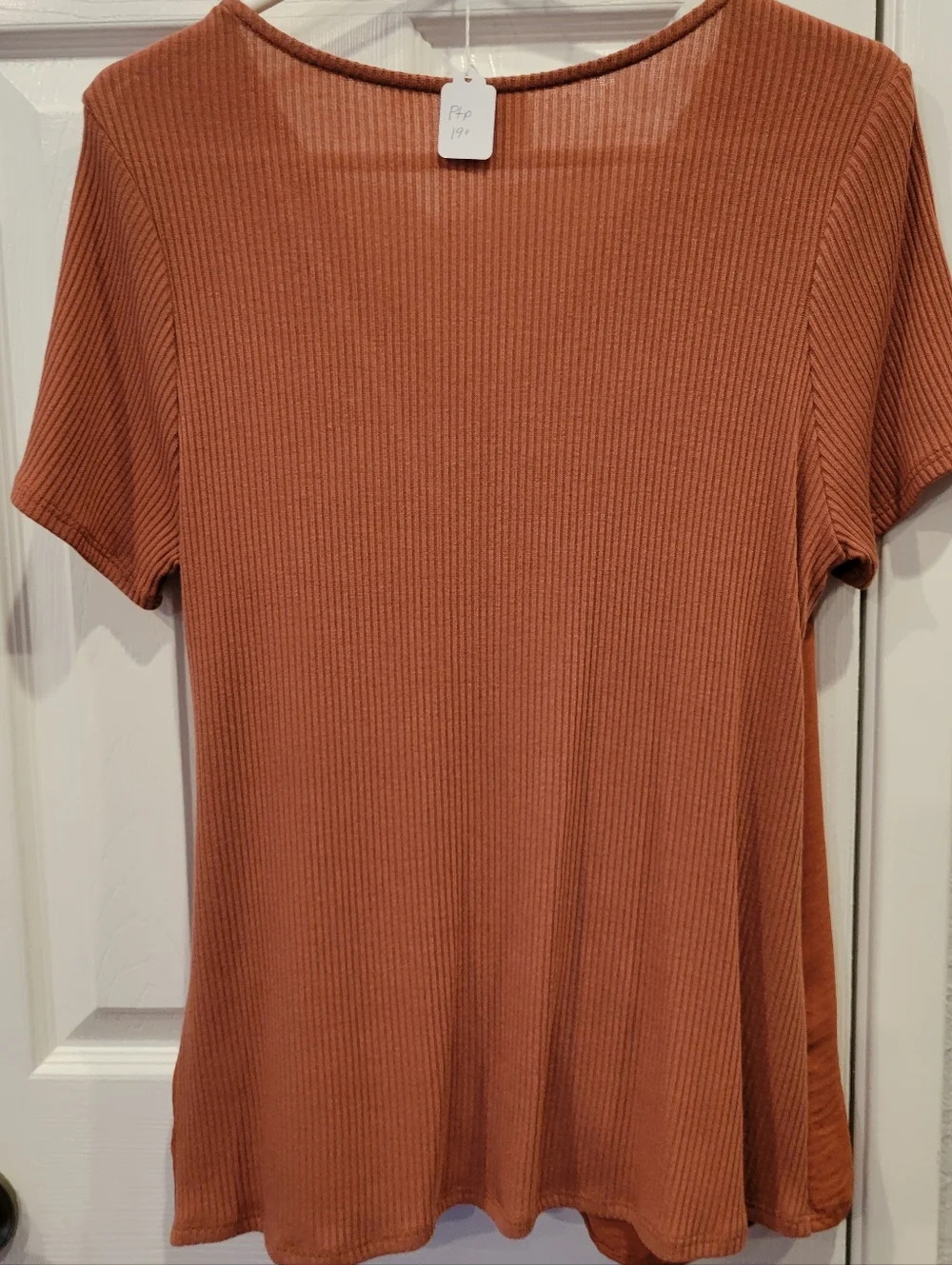 Kaileigh Rust-Orange Wrap Tie Short-Sleeve Top - Picture 2 of 5